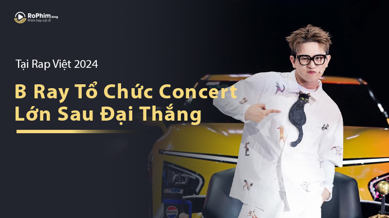 B Ray tạo dáng trước siêu xe vàng tại Rap Việt 2024, thông báo tổ chức concert lớn sau chiến thắng vang dội.