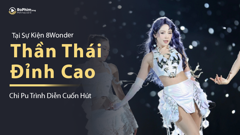 Chi Pu trình diễn tại 8Wonder với thần thái đỉnh cao, mặc trang phục ánh bạc nổi bật giữa hiệu ứng sân khấu lấp lánh.
