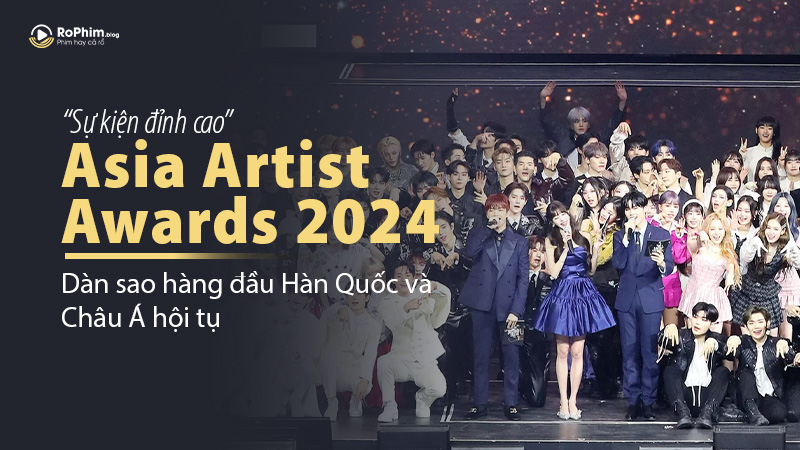 Dàn sao Hàn Quốc và châu Á đứng trên sân khấu Asia Artist Awards 2024, tạo dáng trong không gian lễ trao giải hoành tráng.