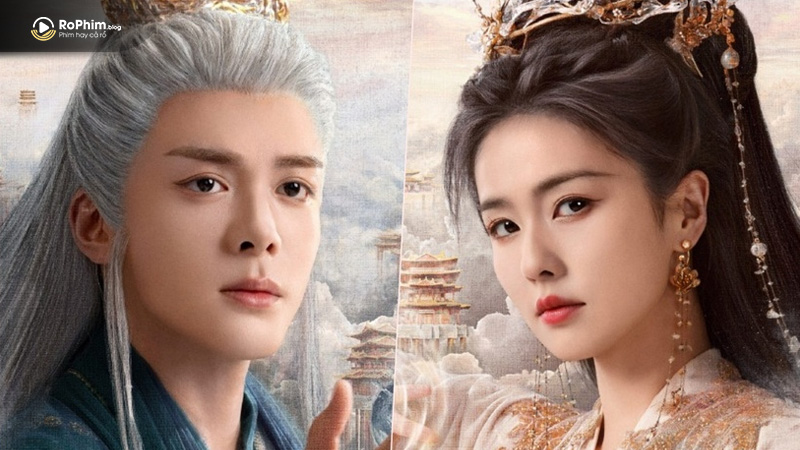 Bạch Lộc trong y phục tiên giới thanh tao, nổi bật giữa bối cảnh cung điện huyền ảo của Lâm Giang Tiên.